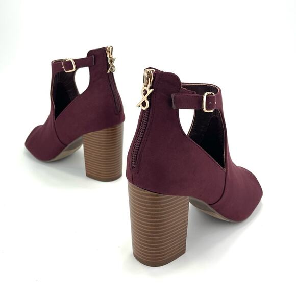 Parker & Sky Mila Open Toe Bootie/Ankle Boot Sz 9 Burgundy Faux Suede Adjustable - Picture 16 of 16